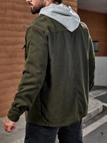 Manfinity Homme Lỏng lẻo phù hợp Nam Ngực đơn Áo khoác Với Túi có nắp - xanh quân đội - Xem 2