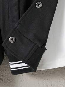 SHEIN Tween Boy Letter Graphic Striped Trim Jacket With Detachable Hood Without Tee - Black - View 4