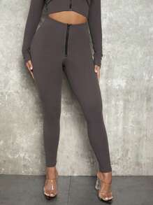 SHEIN SXY Zip Fly Solid Leggings