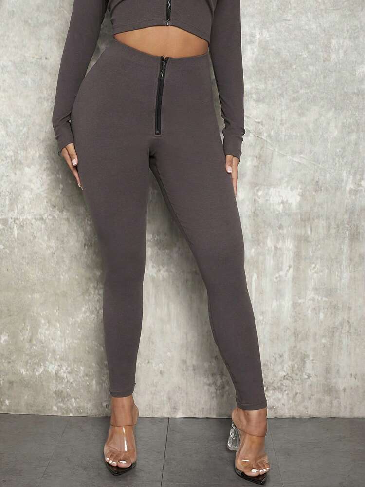 Zip Fly Solid Leggings
