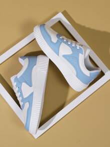 适合所有季节的秋冬女士时尚休闲运动拼色运动鞋 - 藍白色 - 查看 3