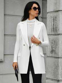 EURMUSE Lapel Neck Double Breasted Blazer Vest - White - View 3