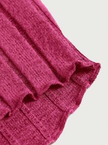 SHEIN Girlism Teen Girl Lettuce Trim Hanky Hem Crop Tee - Hot Pink - View 4