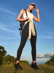 In My Nature 纯色翻盖口袋宽带腰部户外紧身裤口袋紧身裤黑色带口袋紧身裤 - 黑色 - 查看 7