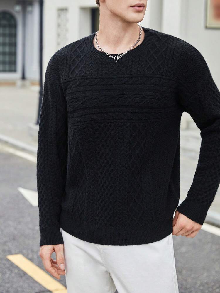 Men Solid Cable Knit Sweater, For Fall Winter