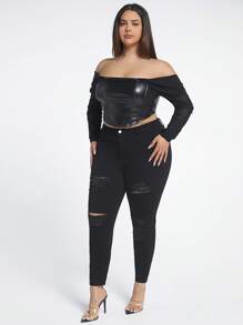 SHEIN SXY Taglie Forti Jeans skinny strappati - nero - Visualizzare 3