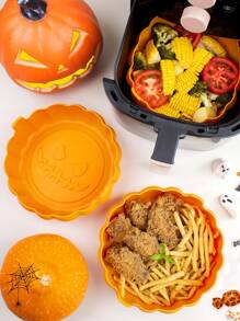 SHEIN 1入組矽膠炸鍋墊，可重複使用的不粘炸鍋烤盤，適用於萬聖節空氣炸鍋、廚房烤盤、烤紙等 - 橘色 - 查看 3