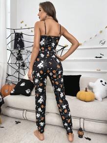con stampa halloween Top bretelle sottile & Pantaloni Set pigiama - nero - Visualizzare 2