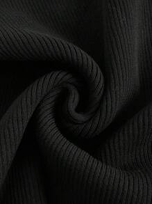 SHEIN BASICS Plus Solid Crop Knit Top - Black - View 9