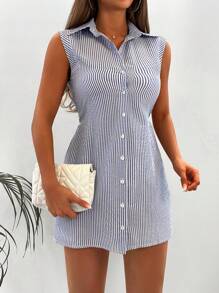 RueChic Striped Print Button Front Shirt Dress