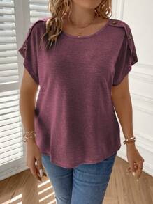 SHEIN Clasi Plus T-shirt À Bouton Manches Chauve-Souris