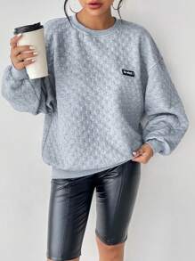 SHEIN Essnce Slogan Patched Drop Shoulder Sweatshirt - Baby Blue - View 4