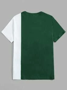 GENTILAND 男士字母刺繡雙色T恤 - 墨綠色 - 查看 2