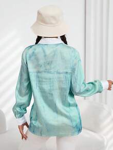 SHEIN Essnce Denim-Effect Print Shirt - Blue - View 2