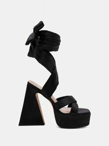 CUCCOO SZL 厚底不对称鞋跟带时尚黑色凉鞋 - 黑色 - 查看 1