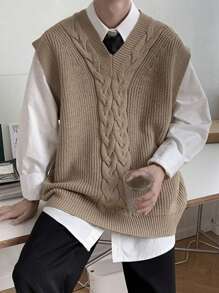 Manfinity Hypemode Nam Xoắn Dan Áo len vest Không có áo sơ mi - Màu Khaki - Xem 5