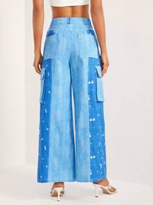 GARANCE In hoa Ditsy Túi nắp bên cạnh Quần ống rộng - Màu xanh lam - Xem 2