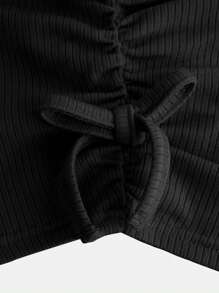 SHEIN Girlism Teen Girl Square Neck Drawstring Side Ruched Dress - Black - View 3