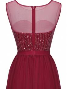 Contrast Sequin Mesh Bridesmaid Dress - Burgundy - View 6
