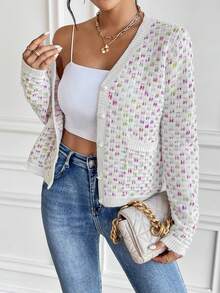 SHEIN Essnce 段染前紐扣開襟衫 - 白色 - 查看 5