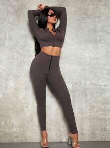 SHEIN SXY Zip Fly Solid Leggings