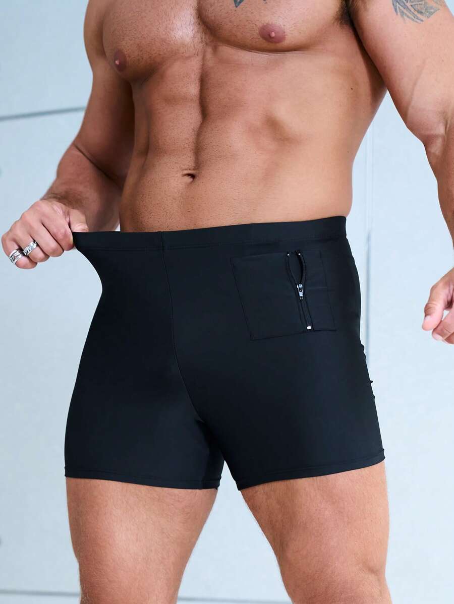 Manfinity Men Solid Zipper Detail Swim Trunks - Black - View 1