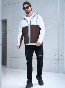 Manfinity Homme Lỏng lẻo phù hợp Nam Hai âm Áo Zip Up Hoodie Với dây rút - Xám - Xem 4