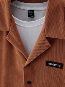 Manfinity Homme 男士字母貼布襯衫&短褲 - 卡其色 - 查看 6