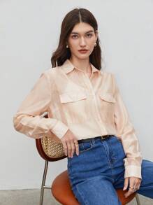 BizChic Camisa con bolsillo con solapa con botón delantero - Albaricoque - Ver 1