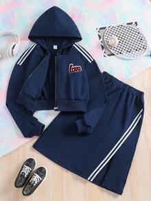 青少年（女）兩件套 - 藏蓝色 - 查看 3