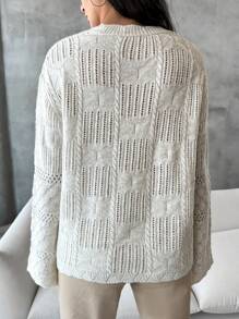 EURMUSE Enfärgat Pointellestickad Klockärm Tröjor - Beige - Visa 2