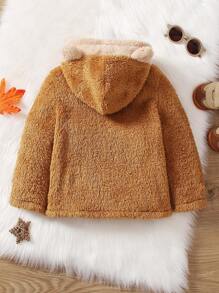 Chàng trai trẻ Thư được vá Túi kangaroo Thiết kế tai 3D áo có mũ Áo Teddy Jackets - màu nâu - Xem 2