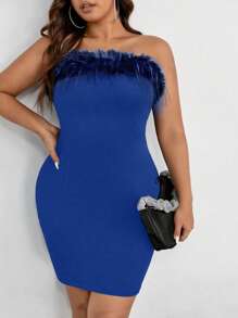SHEIN BAE Hơn Trang trí Fuzzy Đầm bó sát ống - Màu xanh lam - Xem 6