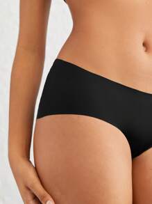 Leisure Extremely Stretchy & Smooth Seamless Elastic Waist Low Rise Boyshorts-Black - Black - View 3