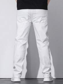 Manfinity Hypemode 男士大码素色直筒牛仔褲 - 白色 - 查看 2