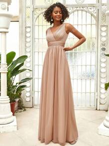 Elegant Sleveeless Zip Back Ruched Bridesmaid Dresses