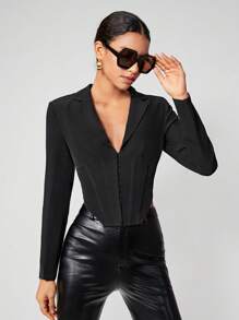 Maija Cazadora de cuello con solapa bajo asimétrico - Negro - Ver 6