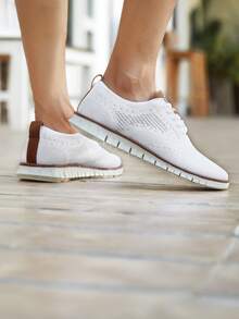 加大碼針織運動休閒鞋,男士綁扣牛津透氣輕便商務及休閒鞋