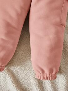 女嬰拉鏈開襟加絨內裏連帽夾克和運動褲 - 淺粉色 - 查看 5