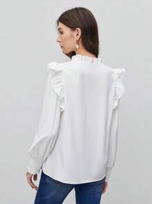 BizChic Notched Neck Ruffle Trim Blouse - White - View 2