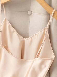 Floral Print Ruffle Hem Satin PJ Set - Apricot - View 7