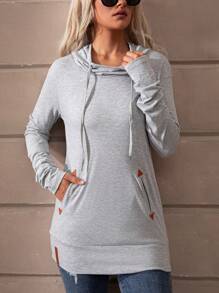 SHEIN LUNE Túi kangaroo Dây rút Hoodie - Xám - Xem 3