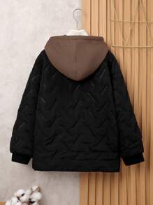 SHEIN Tween Boy 2 In 1 Zip Up Quilted Coat Without Tee - Black - View 2