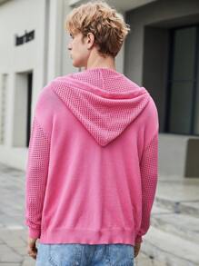 Manfinity VCAY Áo khoác cardigan trùm đầu có dây rút kéo khóa dáng rộng cho nam, dành cho mùa thu đông - Hồng - Xem 2