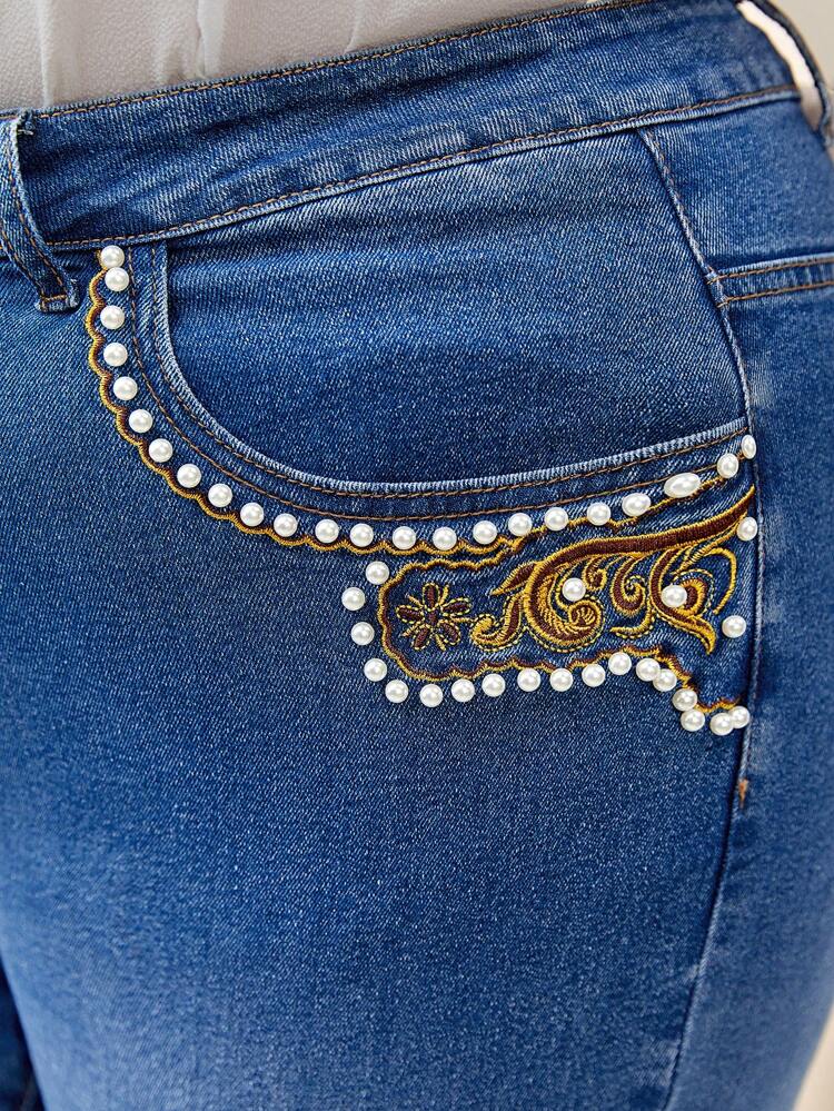 Plus Floral Embroidery Flare Leg Jeans
