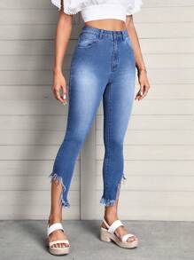SHEIN LUNE Jednolity Asymetryczny Surowe obszycie Skinny Jeans