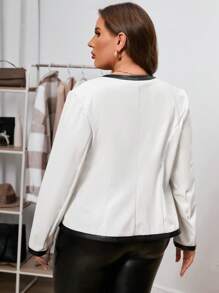 SHEIN Clasi áo khoác kích thước lớn Tương phản ràng buộc màu trơn Giải trí - trắng - Xem 2