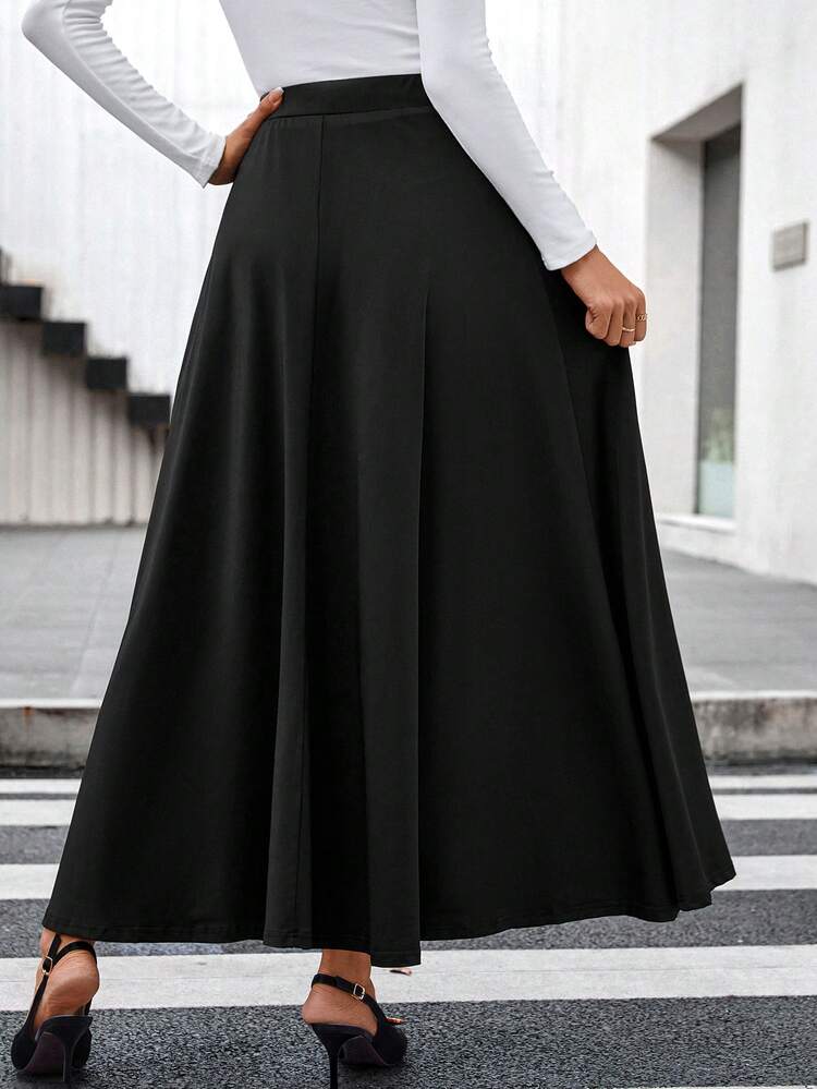 SHEIN Clasi Solid High Waist Flare Skirt - Black - View 2