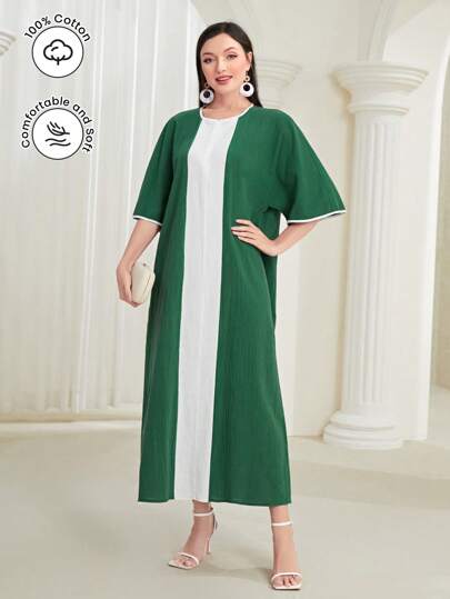 Seusyu Colorblock Batwing Sleeve Dress