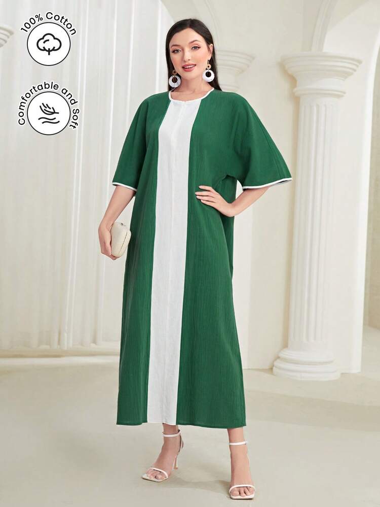 Colorblock Batwing Sleeve Dress